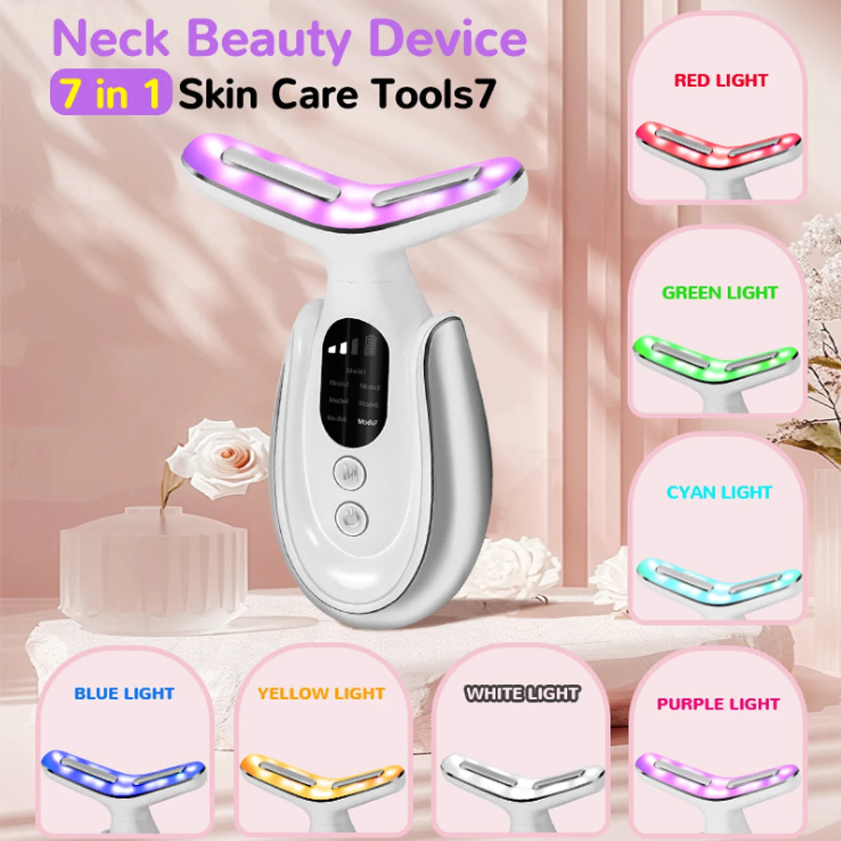 Face and Neck Massager with 7 Colours LED and Heat