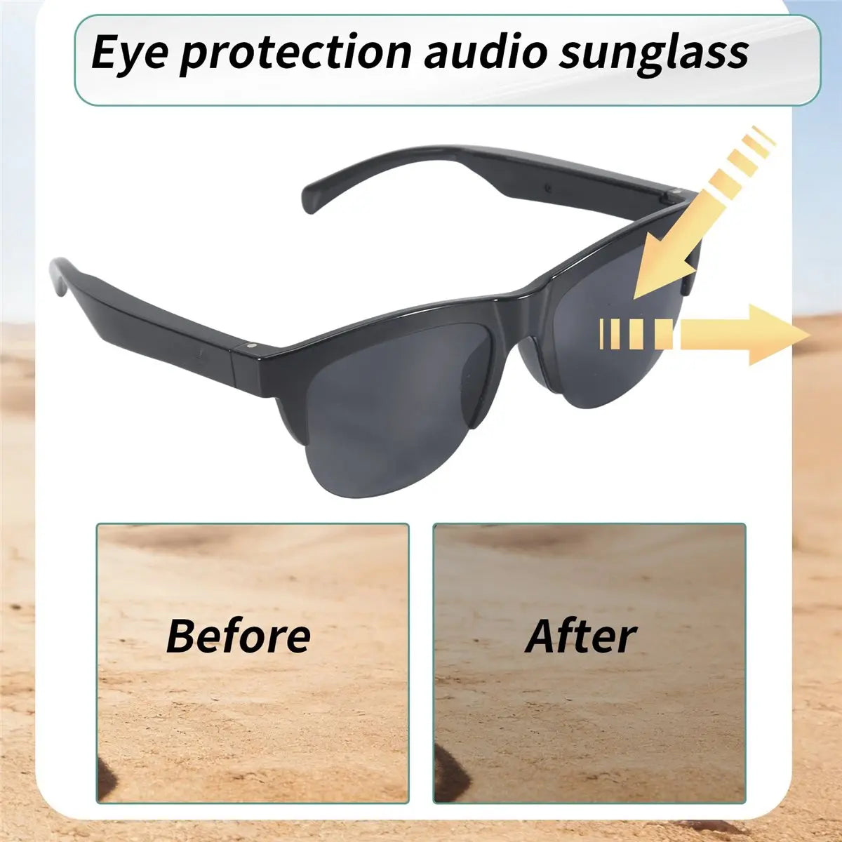 RISE- New Smart Bluetooth V5.3 Sunglasses Glasses Call Outdoor Sports Headphones HIFI Black Technology Anti-Touch UV