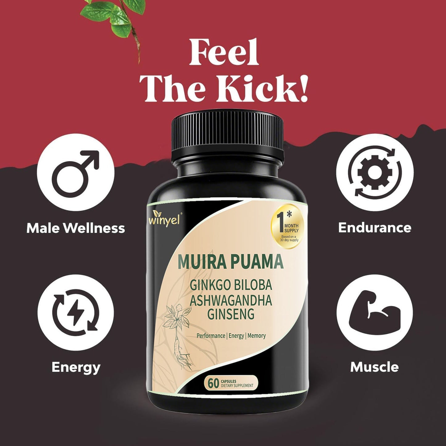 Muira Puama Ginseng Ashwagandha Ginkgo Tribulus  Herbal Supplements