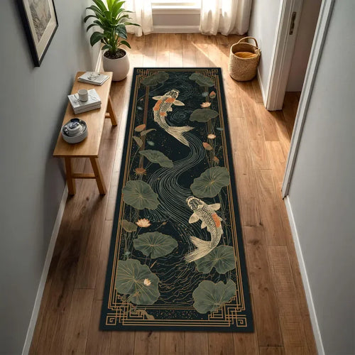 Abstract Sea Turtle Koi Fish Geometric Runner Rug
