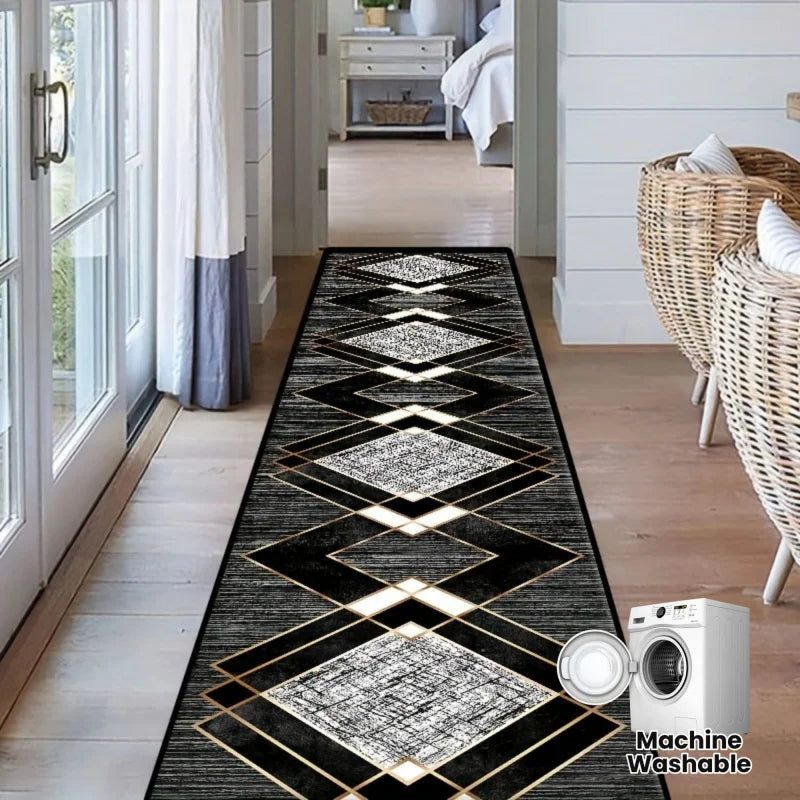 VIKAMA Black Gold Diamond Pattern Rug
