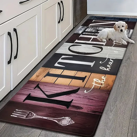 VIKAMA Vintage Wood Grain Kitchen Rug