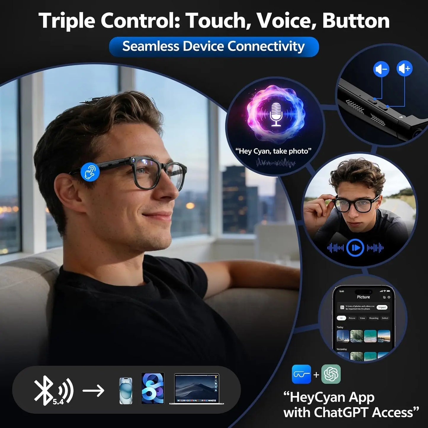 2026 4K 8MP Smart Glasses HD Camera (150+Language Translation)
