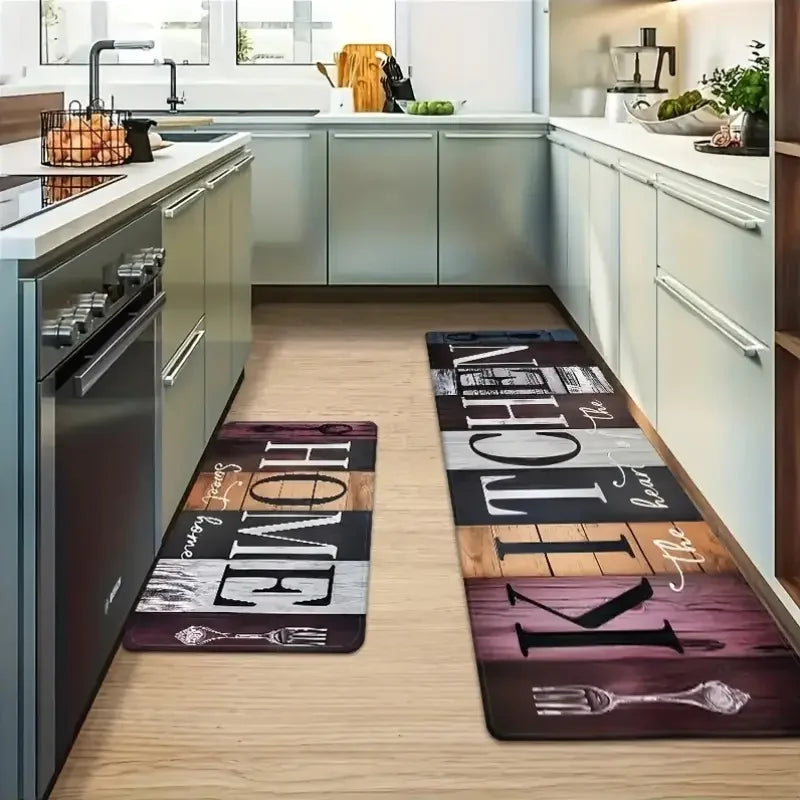 VIKAMA Vintage Wood Grain Kitchen Rug