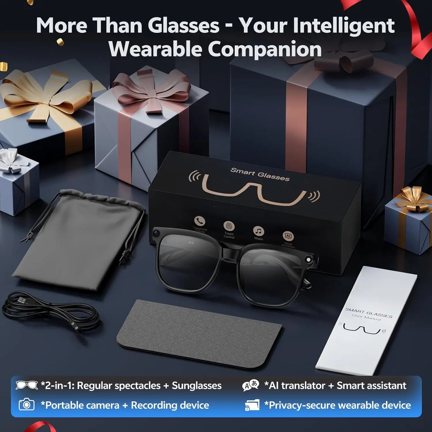 2026 4K 8MP Smart Glasses HD Camera (150+Language Translation)