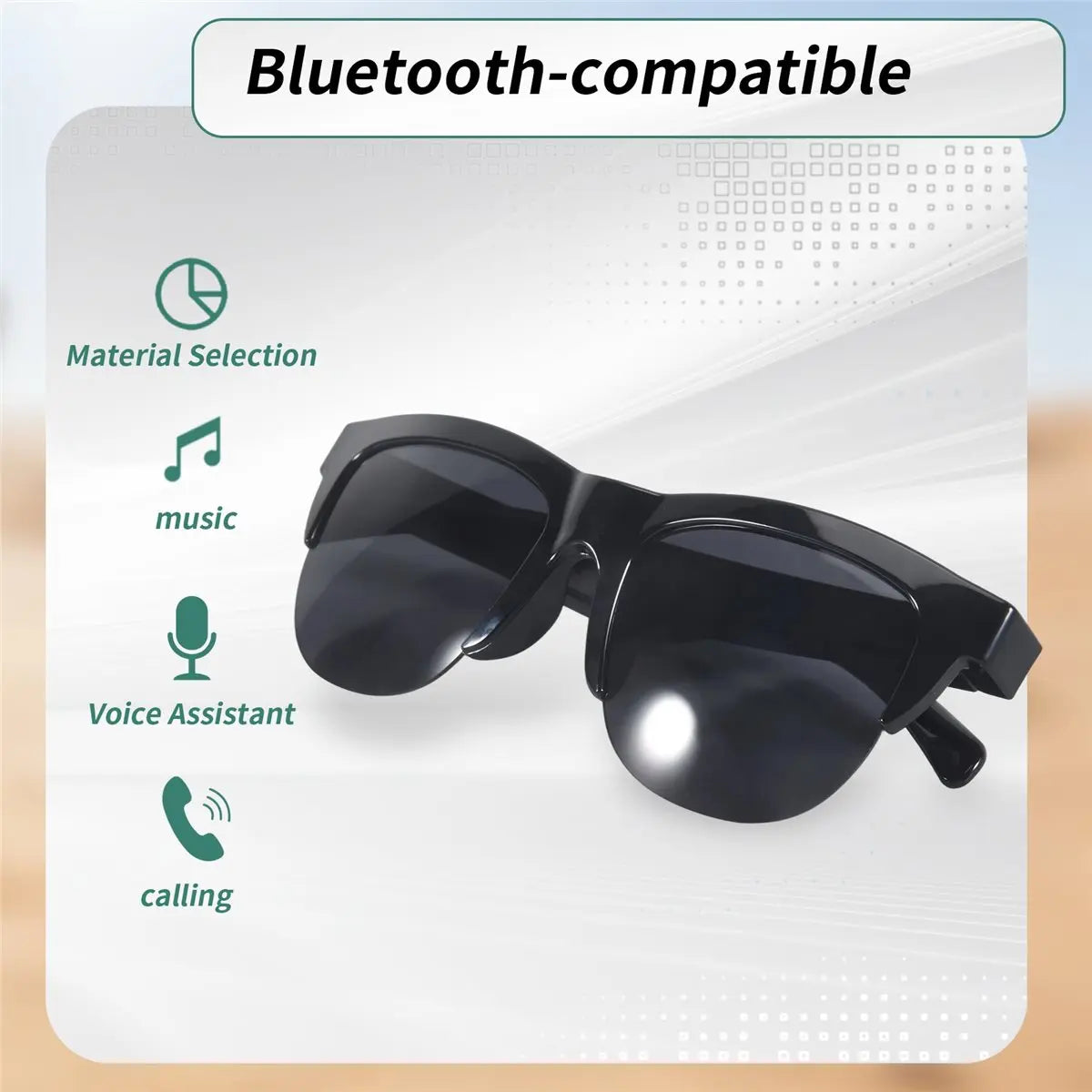 RISE- New Smart Bluetooth V5.3 Sunglasses Glasses Call Outdoor Sports Headphones HIFI Black Technology Anti-Touch UV