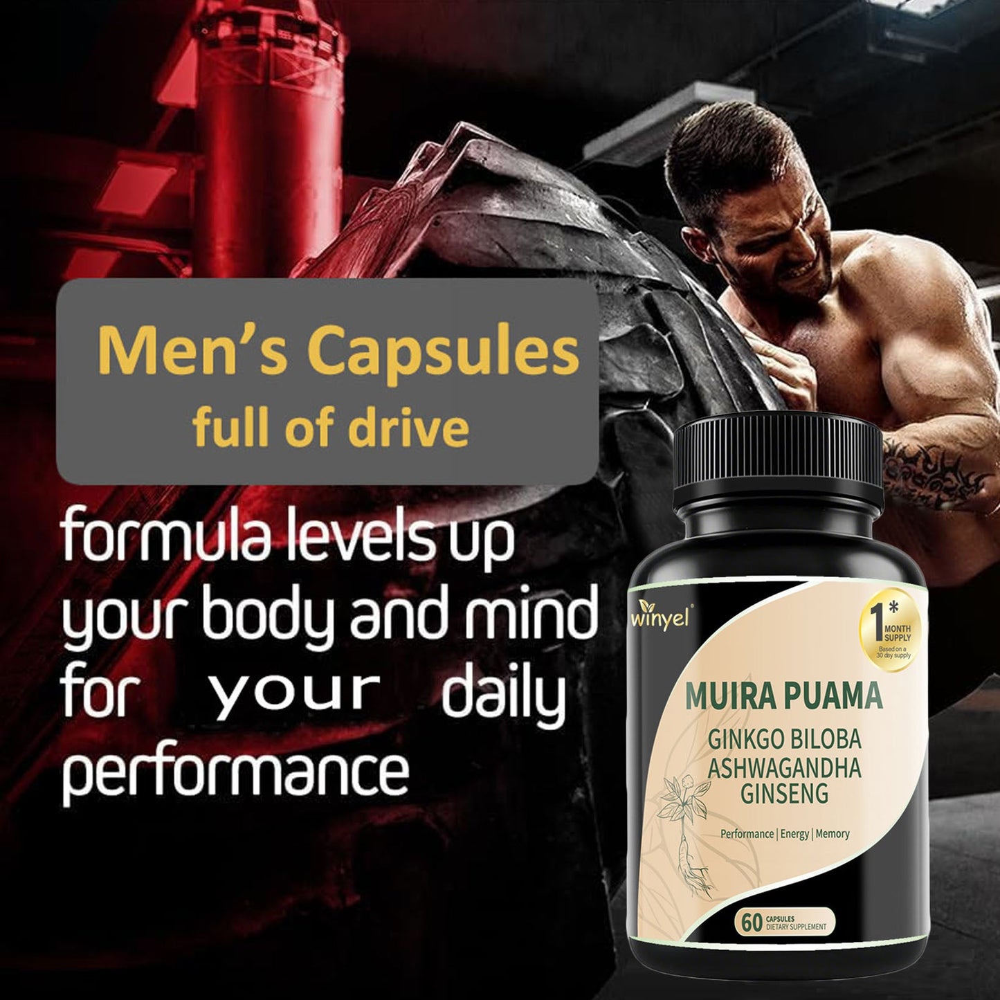 Muira Puama Ginseng Ashwagandha Ginkgo Tribulus  Herbal Supplements