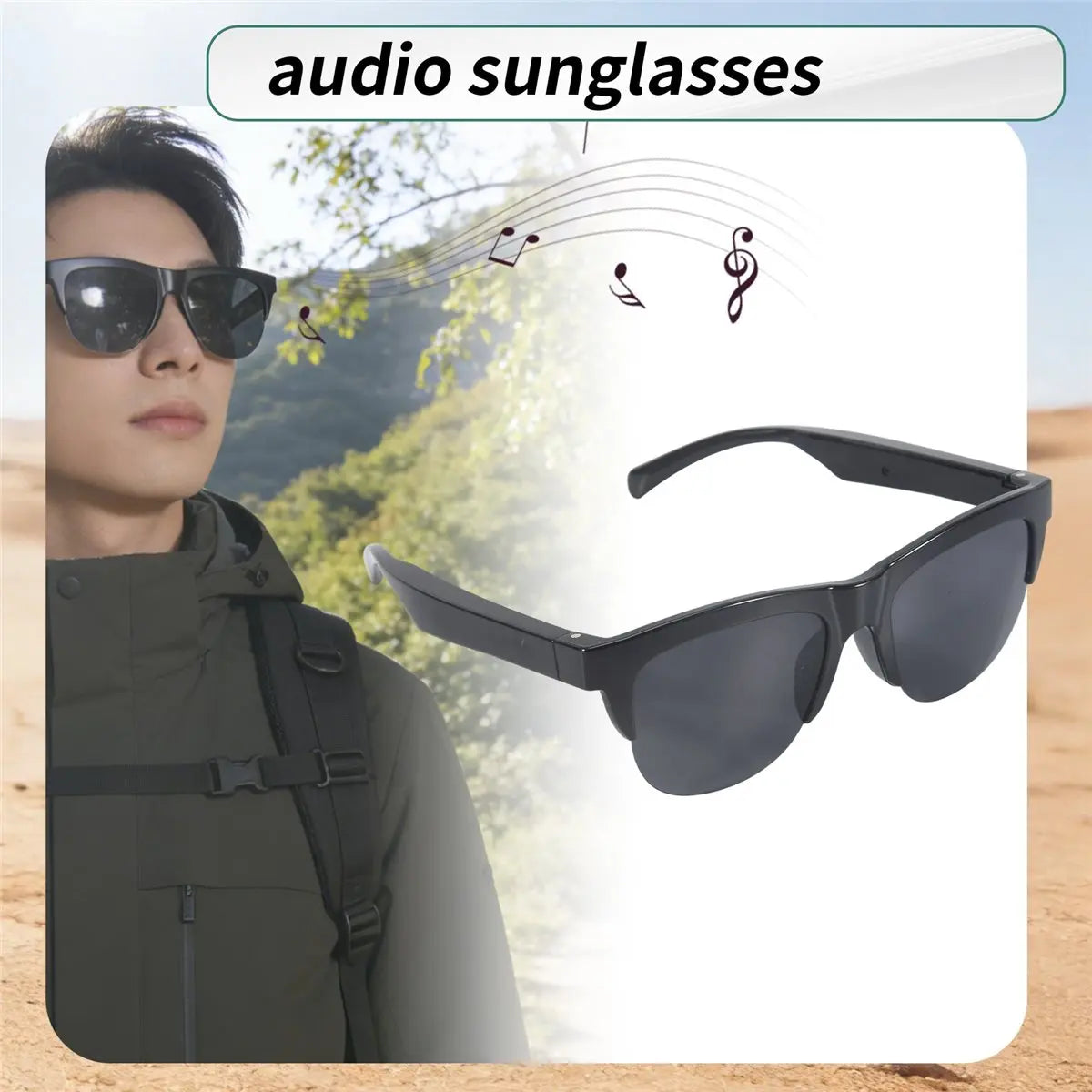 RISE- New Smart Bluetooth V5.3 Sunglasses Glasses Call Outdoor Sports Headphones HIFI Black Technology Anti-Touch UV